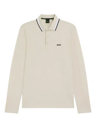 Hugo Boss Striped-collar Polo Shirt In Neutral