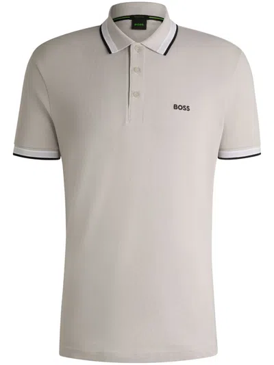 Hugo Boss Striped Collar Polo Shirt In Gray