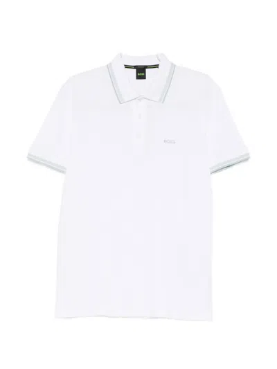 Hugo Boss Striped-collar Polo Shirt In White