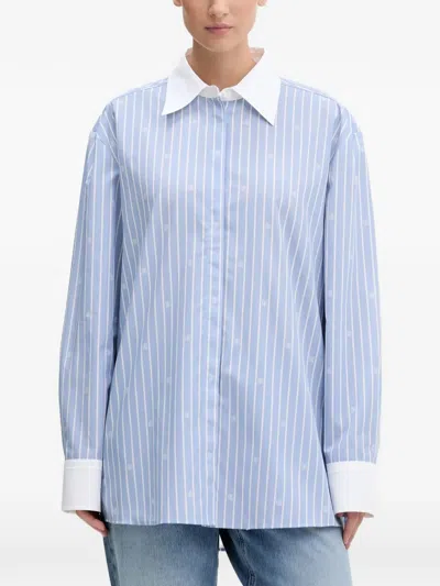 Hugo Boss Striped Collar Shirt In Blue