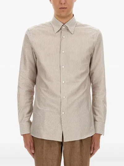 Hugo Boss Striped Cotton-linen Shirt In Gray
