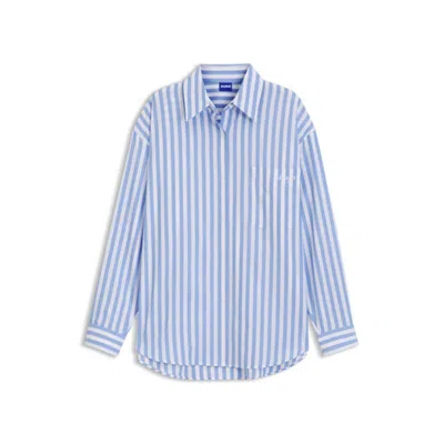 Hugo Boss Striped Cotton Oversized-fit Blouse With Happy Hugo Logo In Blue