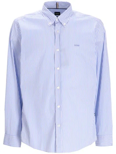 Hugo Boss Striped Cotton Shirt In Blue