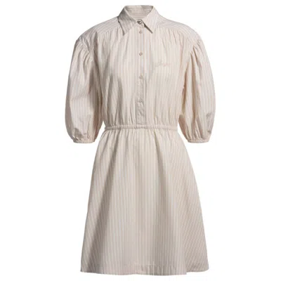 Hugo Boss Striped-cotton Shirt Dress With Elasticated Waist In Open Beige