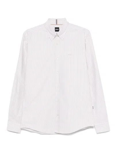 Hugo Boss Striped Long Sleeve Shirt In Neutral