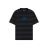 Hugo Boss Striped-cotton T-shirt With Happy Hugo Logo In Blue