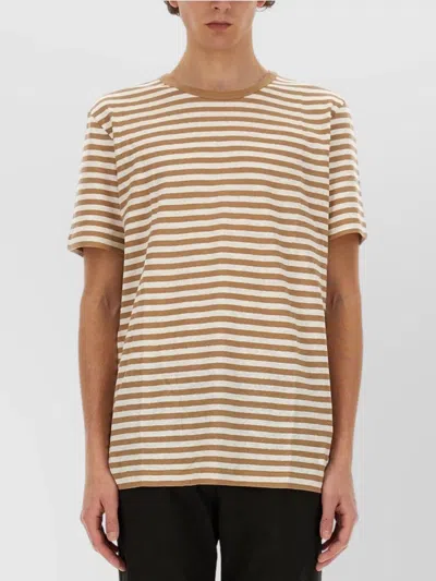 Hugo Boss Striped Crew Neck T-shirt In Sand