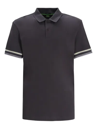 Hugo Boss Striped-cuff Polo Shirt In Purple