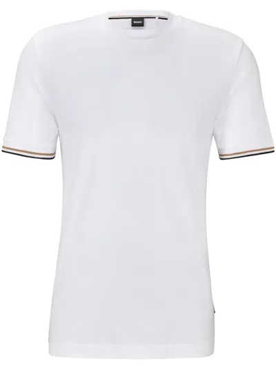 Hugo Boss Mens White Striped-trim Regular-fit Cotton-jersey T-shirt Xxl