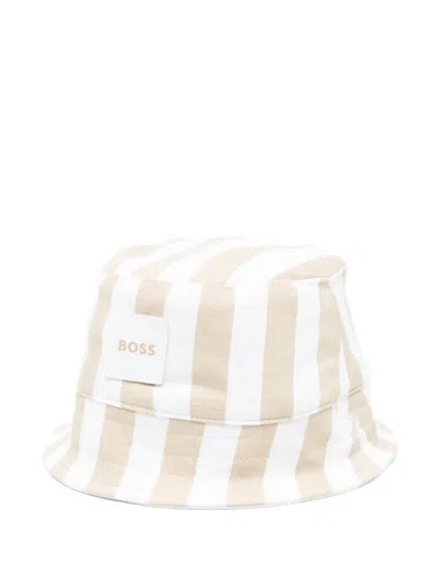 Hugo Boss Babies' Striped-detail Bucket Hat In Neutral