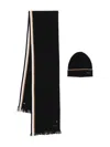 Hugo Boss Mens Black Branded Knitted Beanie Hat And Scarf Set In Black