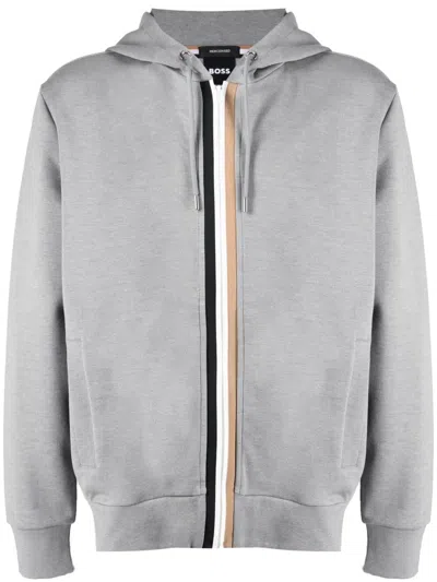 Hugo Boss Striped Hooded Jacket In Grey