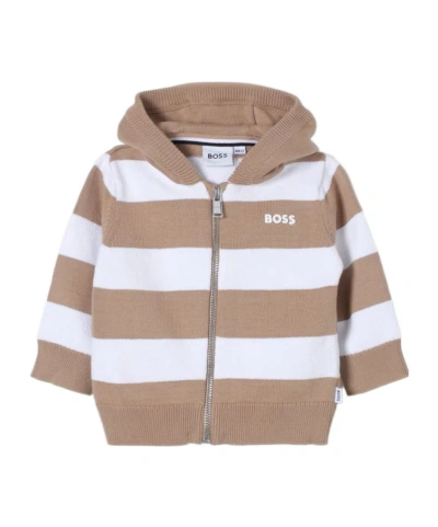 Hugo Boss Striped Knit Hoodie In Nude