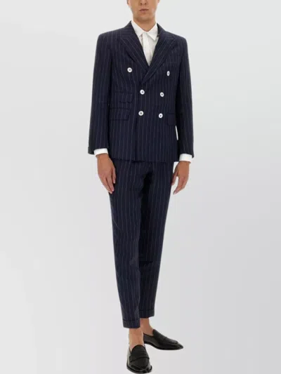 Hugo Boss Striped Lapel Double-breasted Suit In Blue