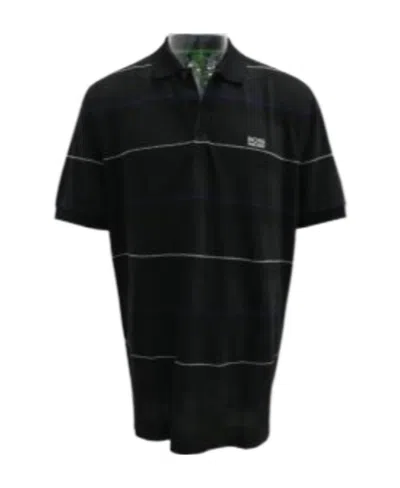Hugo Boss Striped Lapel Polo Shirt In Black