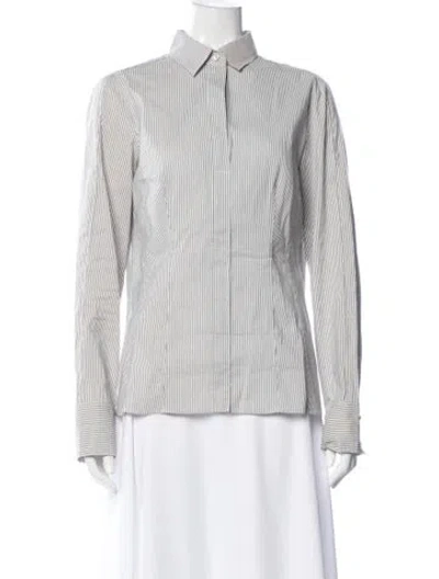Pre-owned Hugo Boss Striped Long Sleeve Button-up Top In White