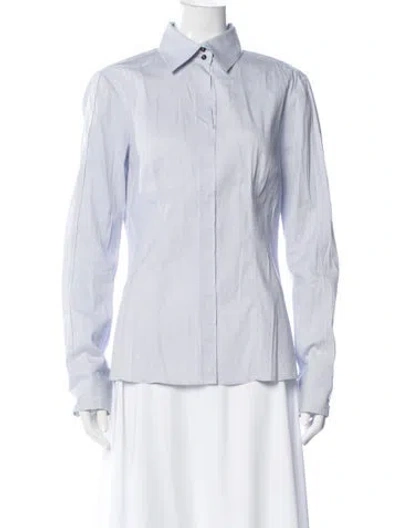 Pre-owned Hugo Boss Striped Long Sleeve Button-up Top In White