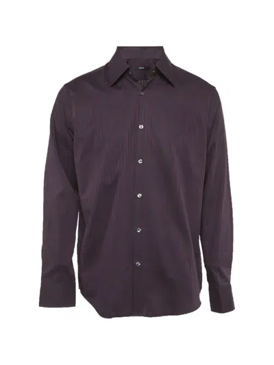 Pre-owned Hugo Boss Striped Long-sleeve Cotton Shirt In Purple