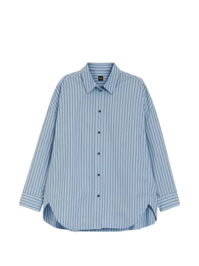 Hugo Boss Striped Oversized-fit Blouse In Cotton Poplin In Multi