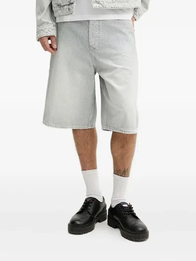 Hugo Boss Striped-pattern Cargo Shorts In Gray