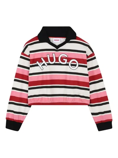 Hugo Boss Kids' Striped Polo Shirt In Pink