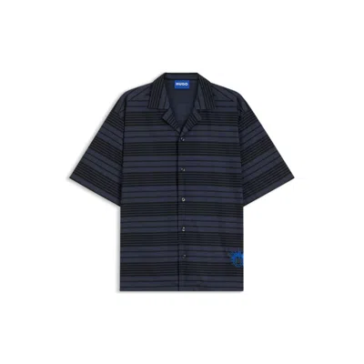 Hugo Boss Striped Regular-fit Shirt In Cotton Poplin In Blue