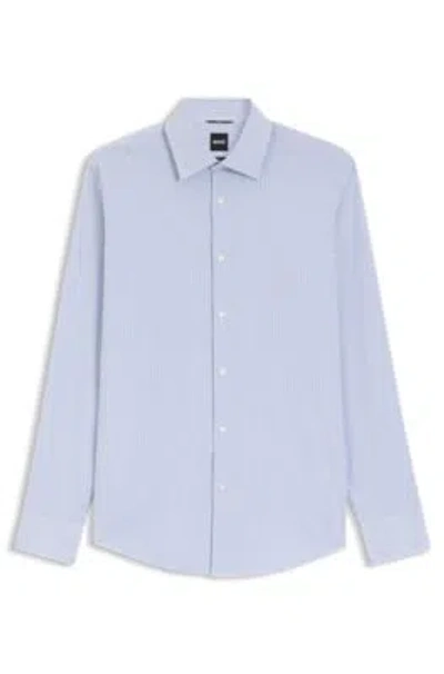 Hugo Boss Striped Regular-fit Shirt In Performance-stretch Fabric In Blue