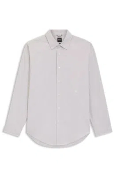 Hugo Boss Striped Relaxed-fit Shirt In Cotton Poplin In White