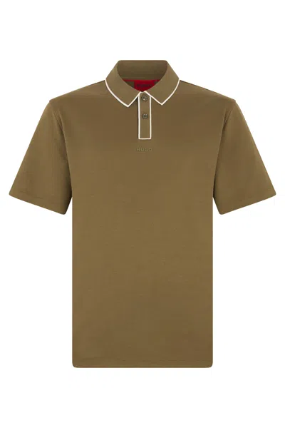 Hugo Boss Striped Ribbed Collar Cotton Polo In Green