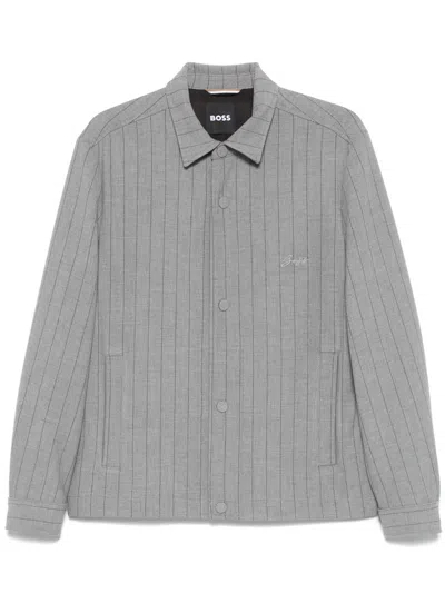 Hugo Boss Striped Shirt Jacket In Grey