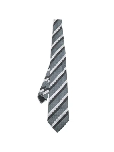 Pre-owned Hugo Boss Striped Silk Jacquard Tie In Gray
