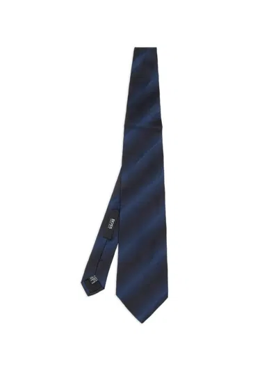 Pre-owned Hugo Boss Striped Silk Tie In Blue