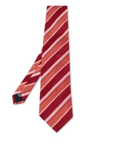 Pre-owned Hugo Boss Striped Silk Tie In Red