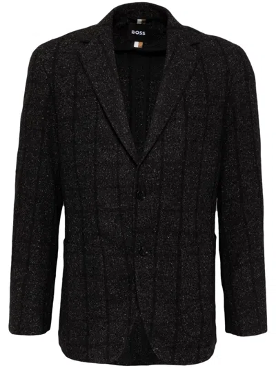 Hugo Boss Striped Single-breasted Blazer In Black