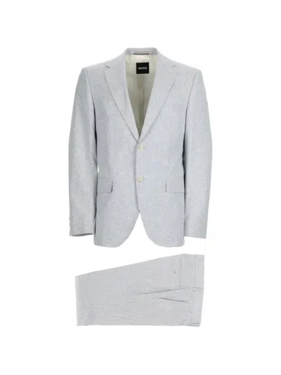 Hugo Boss Striped Single-breasted Suit In Gray