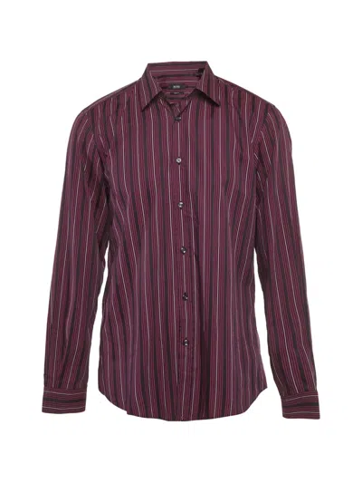 Pre-owned Hugo Boss Striped Slim-fit Shirt In Purple
