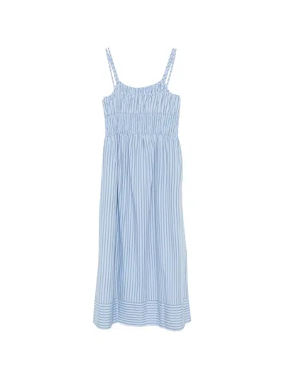 Hugo Boss Striped Smocked Midi Dress In Blue
