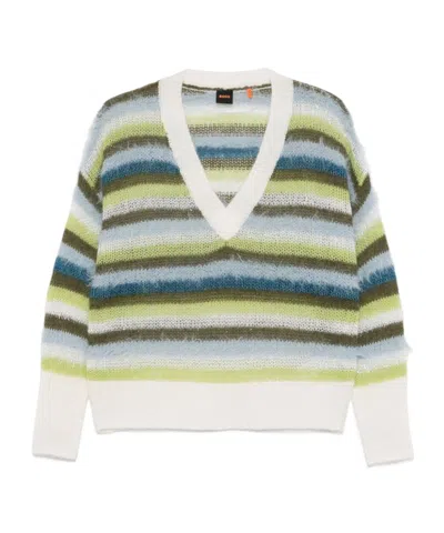 Hugo Boss Striped Sweater In White