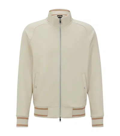 Hugo Boss Striped T-smith Zip-up Sweatshirt In Beige