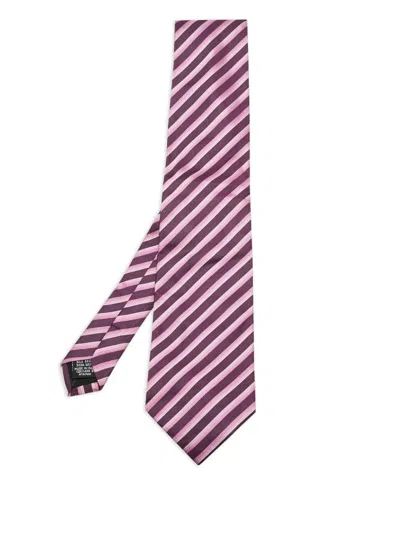 Pre-owned Hugo Boss Striped Tie In Purple