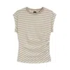 Hugo Boss Striped Top In Cotton Jersey With Gathered Waist In Neutral