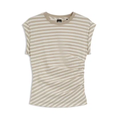 Hugo Boss Striped Top In Cotton Jersey With Gathered Waist In Neutral