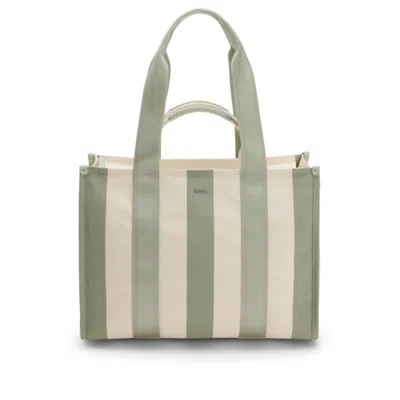 Hugo Boss Striped Tote Bag In Canvas With Double Handles In Green