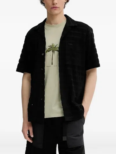 Hugo Boss Striped-towelling Shirt In Black