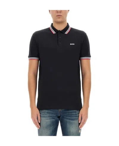 Hugo Boss Striped-trim Piqué Polo Shirt In Black