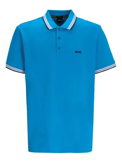 Hugo Boss Striped-trim Polo Shirt In Blue