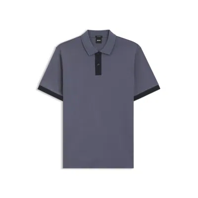 Hugo Boss Striped-trim Polo Shirt In Mercerised Cotton In Blue