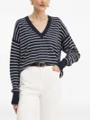 Hugo Boss Striped V-neck Sweater In Blue