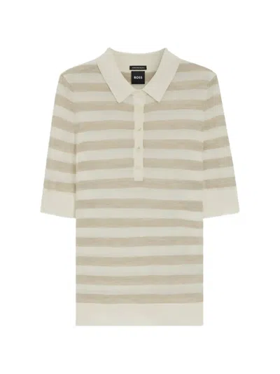 Hugo Boss Striped-knit Polo Sweater In Neutral