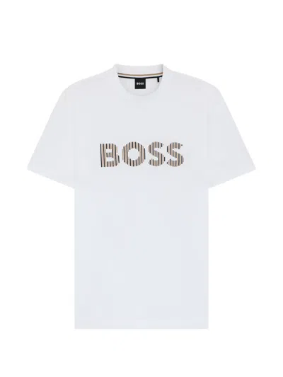 Hugo Boss Striped-logo T-shirt In White